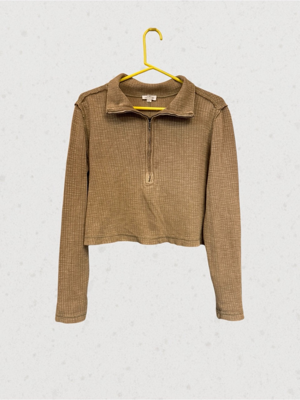 Pilcro Anthropologie Ribbed Textured Crop 3/4 Zip Pullover Small Brown Boho